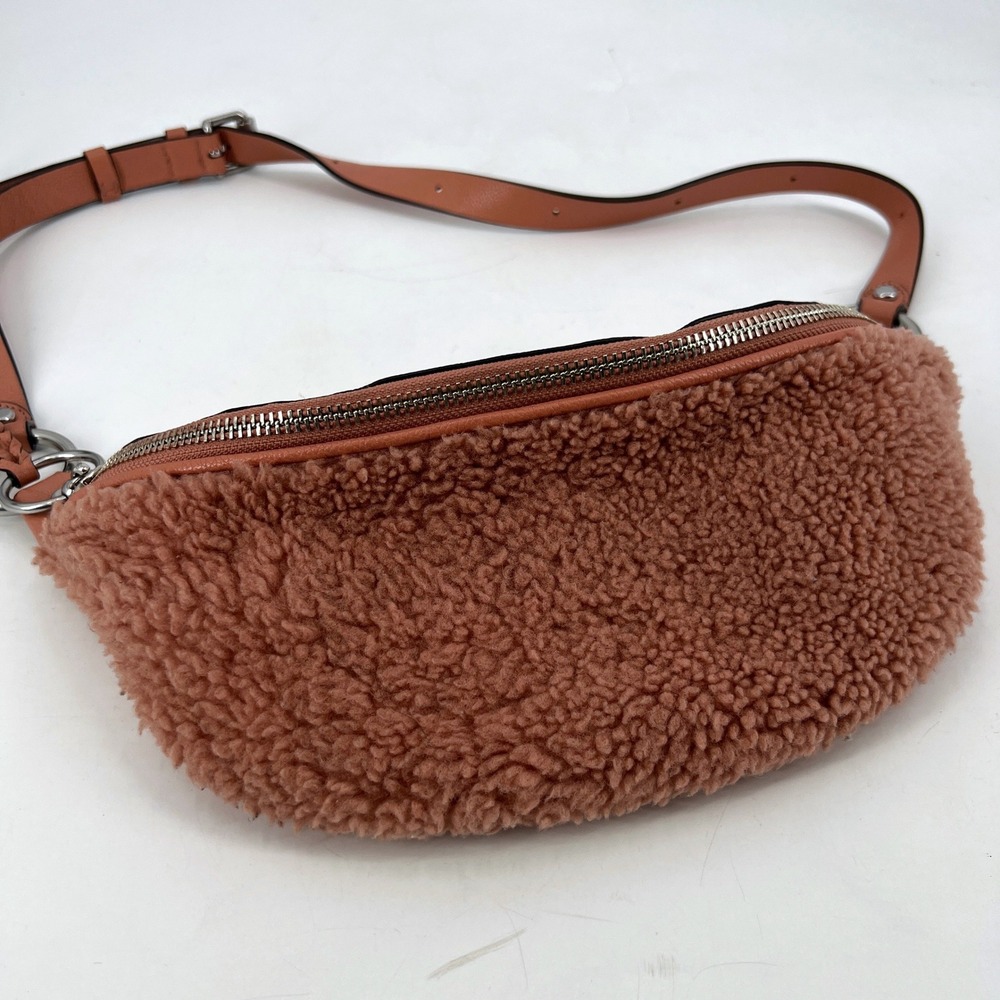 Rebecca Minkoff Shearling Sling Leather Belt Bag Fanny Pack Dusty Peach - Picture 3 of 10